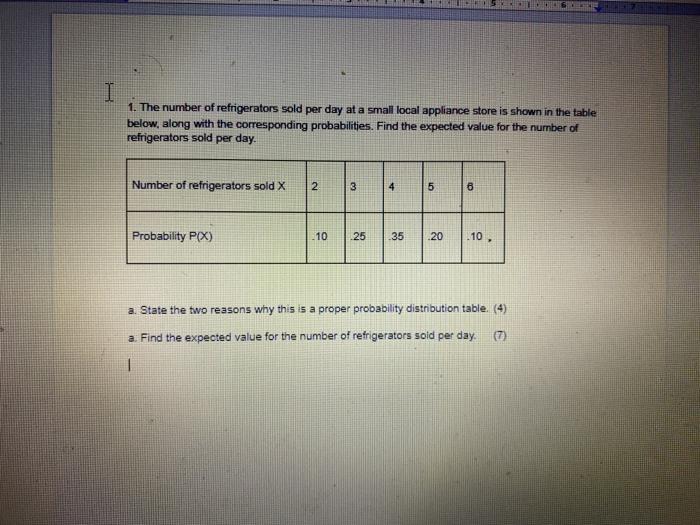 Solved SHME I 1. The number of refrigerators sold per day at