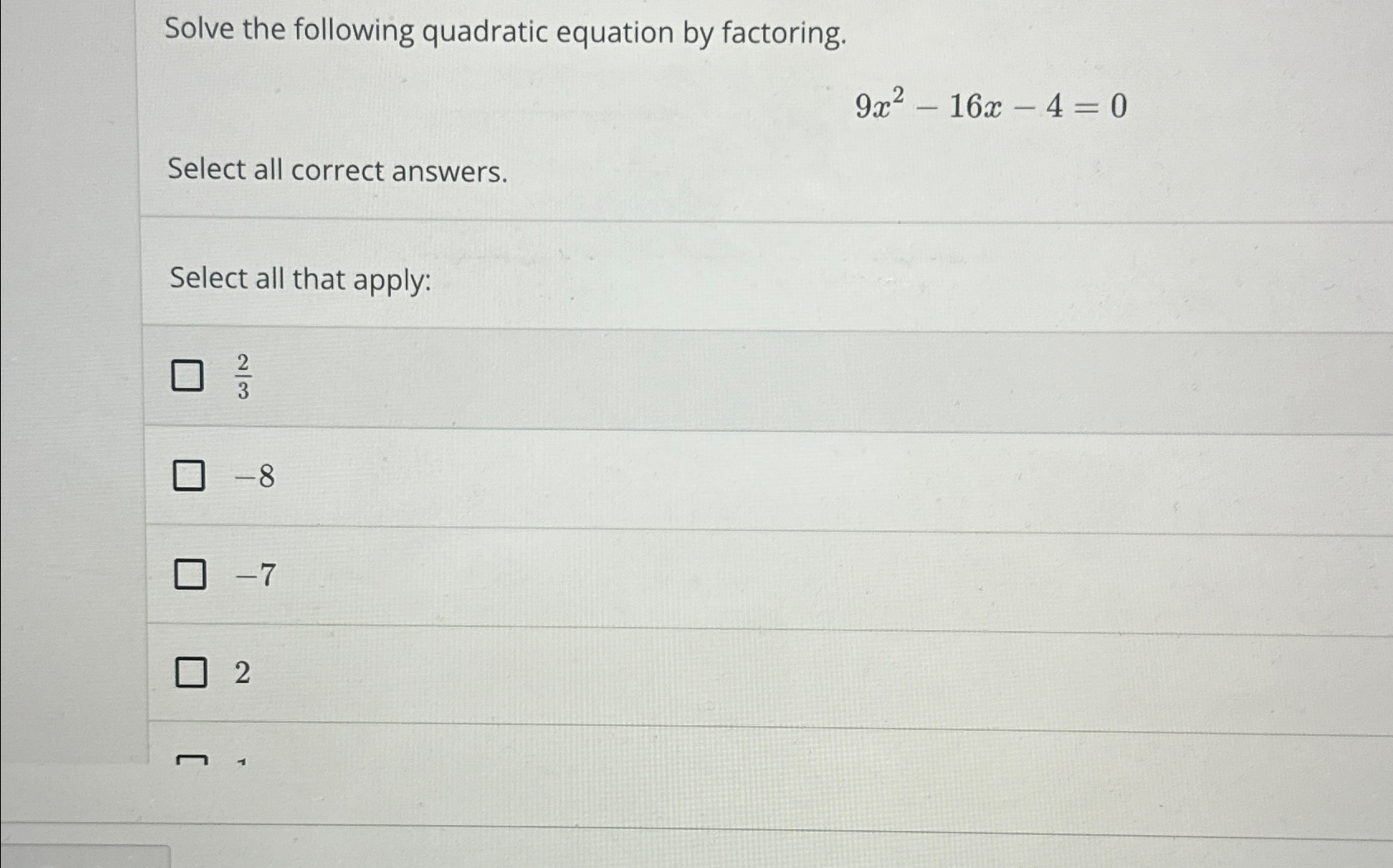 Solved Solve the following quadratic equation by | Chegg.com