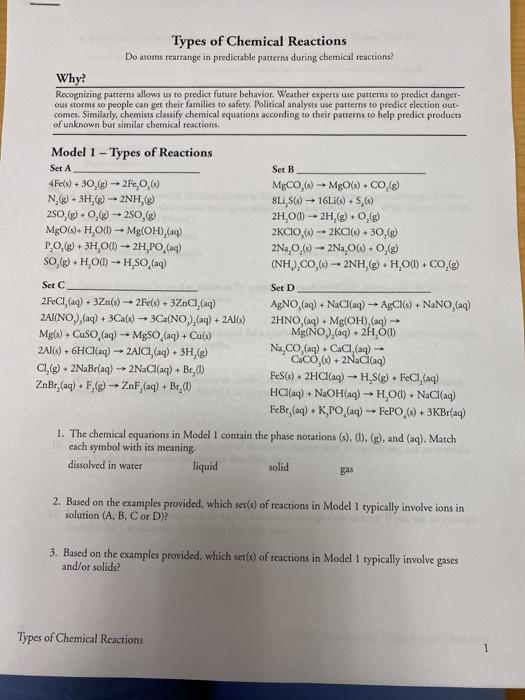 Types Of Chemical Reactions Do Atoms Rearrange In Chegg Com