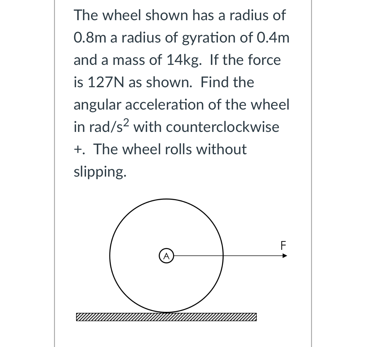 Solved The wheel shown has a radius of 0.8m ﻿a radius of | Chegg.com