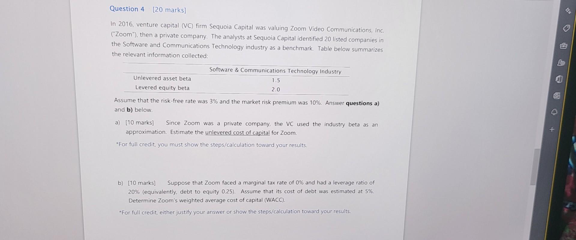 Solved Question 4 [20 marks] In 2016, venture capital (VC) | Chegg.com