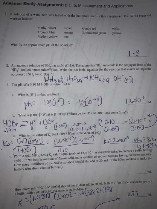 Solved Advance Study Assignment pH, Its Measurement and