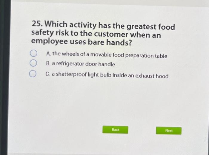 Solved 25. Which activity has the greatest food safety risk | Chegg.com
