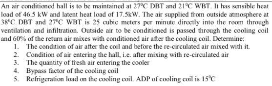 Solved An air conditioned hall is to be maintained at 27°C | Chegg.com