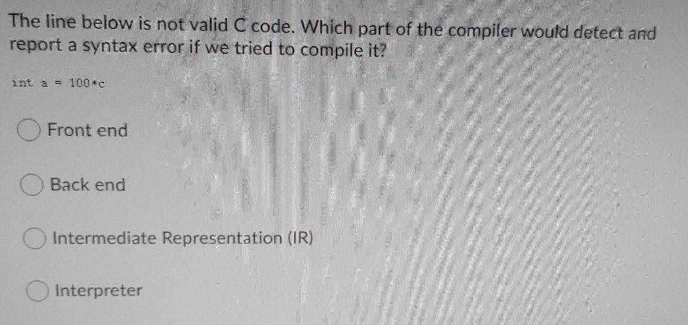 Solved The line below is not valid C code. Which part of the | Chegg.com