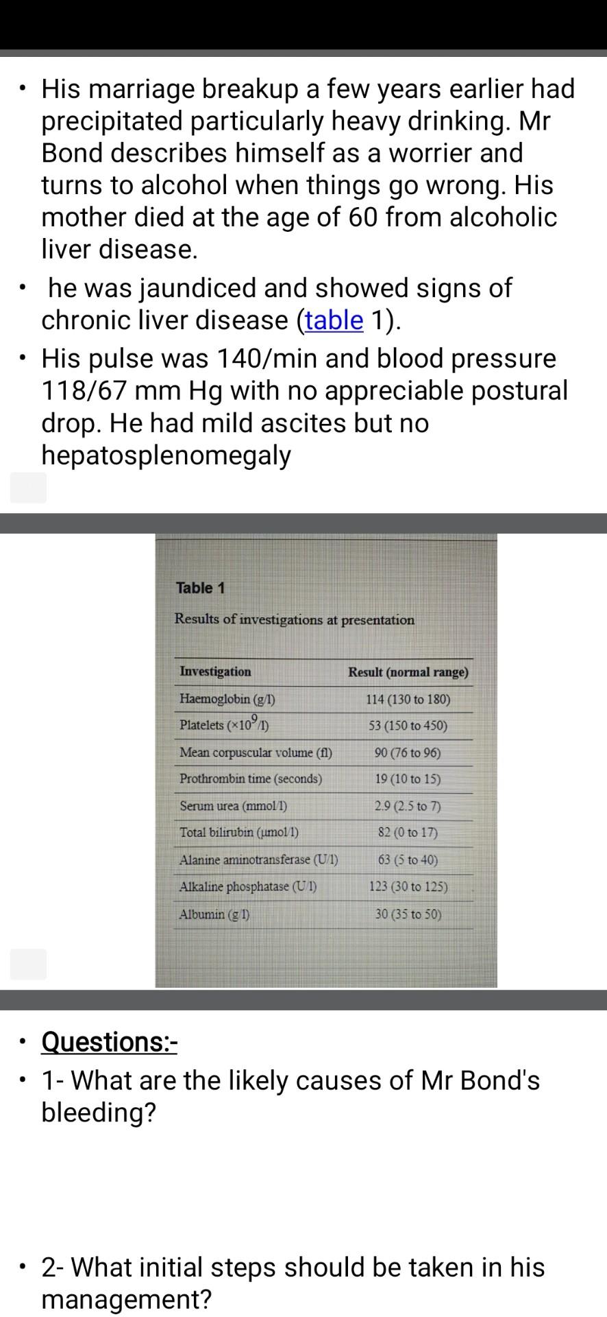 Solved Liver cirrhosis - Mr Bond is a 42 year old man with | Chegg.com