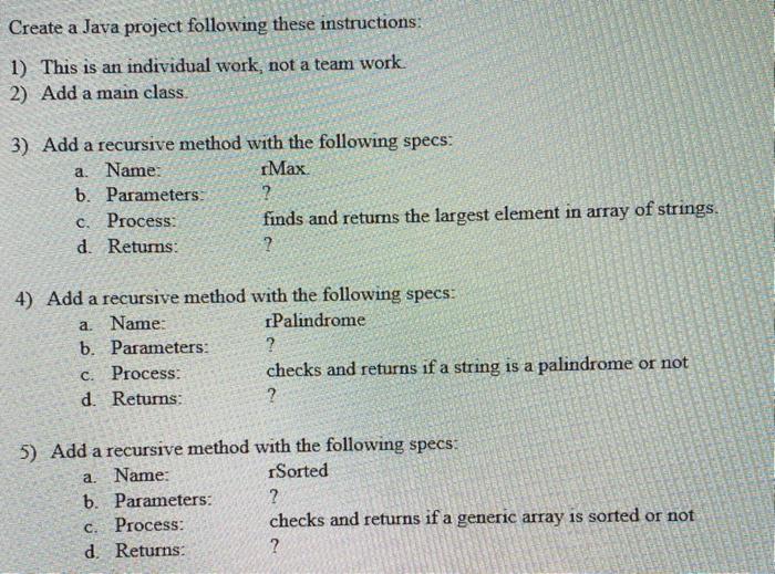 Solved Create a Java project following these instructions: | Chegg.com