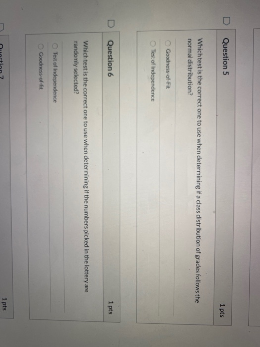 Solved Question 5 1 pts Which test is the correct one to use | Chegg.com