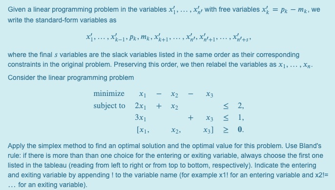 Solved Given a linear programming problem in the variables | Chegg.com