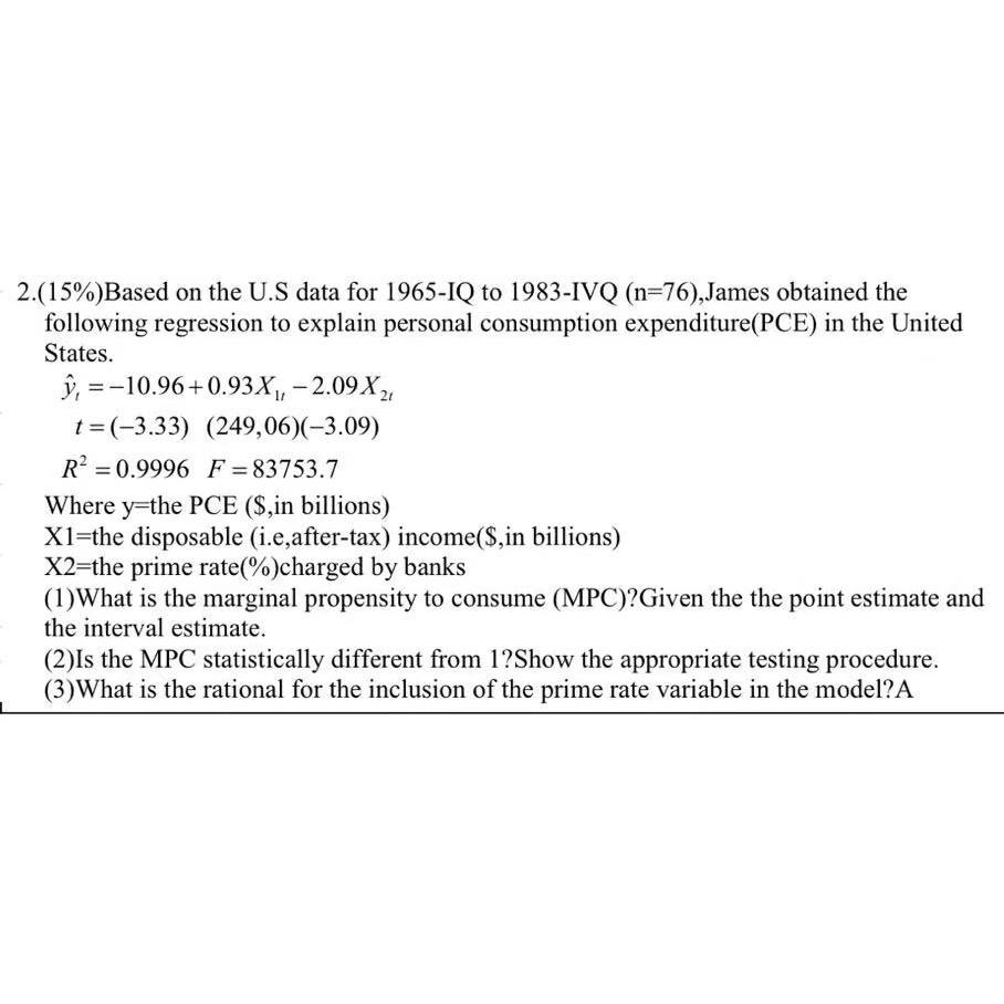 Solved 2.(15%)Based on the U.S data for 1965-IQ to 1983-IVQ | Chegg.com