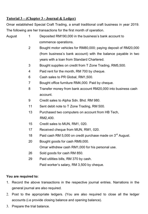 Solved 1 3 4 6 8 Tutorial 3 Chapter 3 Journal Ledger Chegg