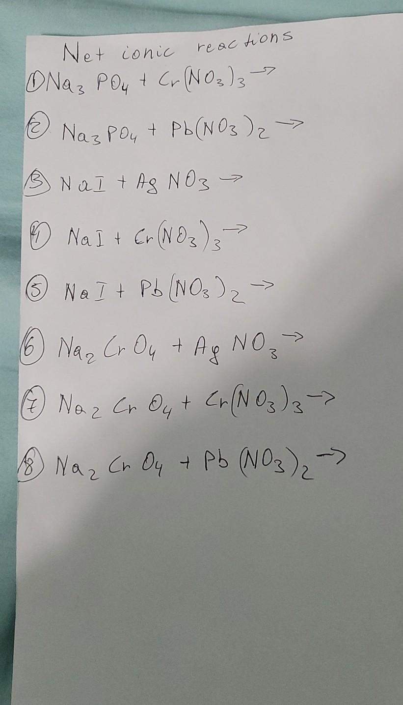 Solved reactions Net ionic Naz Pout Cr(NO₃)31 o Naz Pou + | Chegg.com