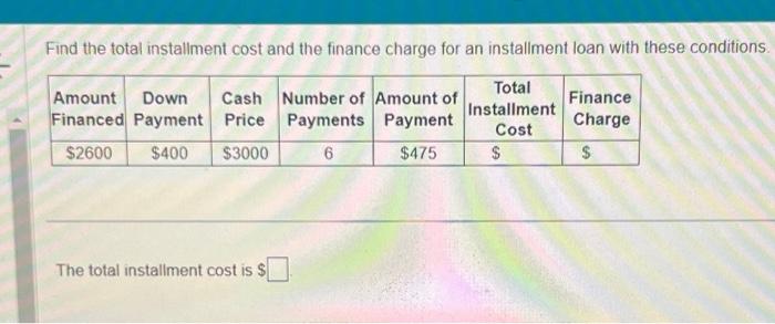 Solved Find The Total Installment Cost And The Finance 