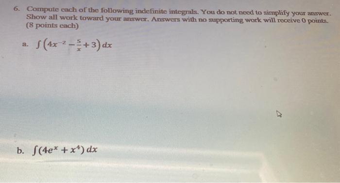 Solved 6. Compute each of the following indefinite | Chegg.com