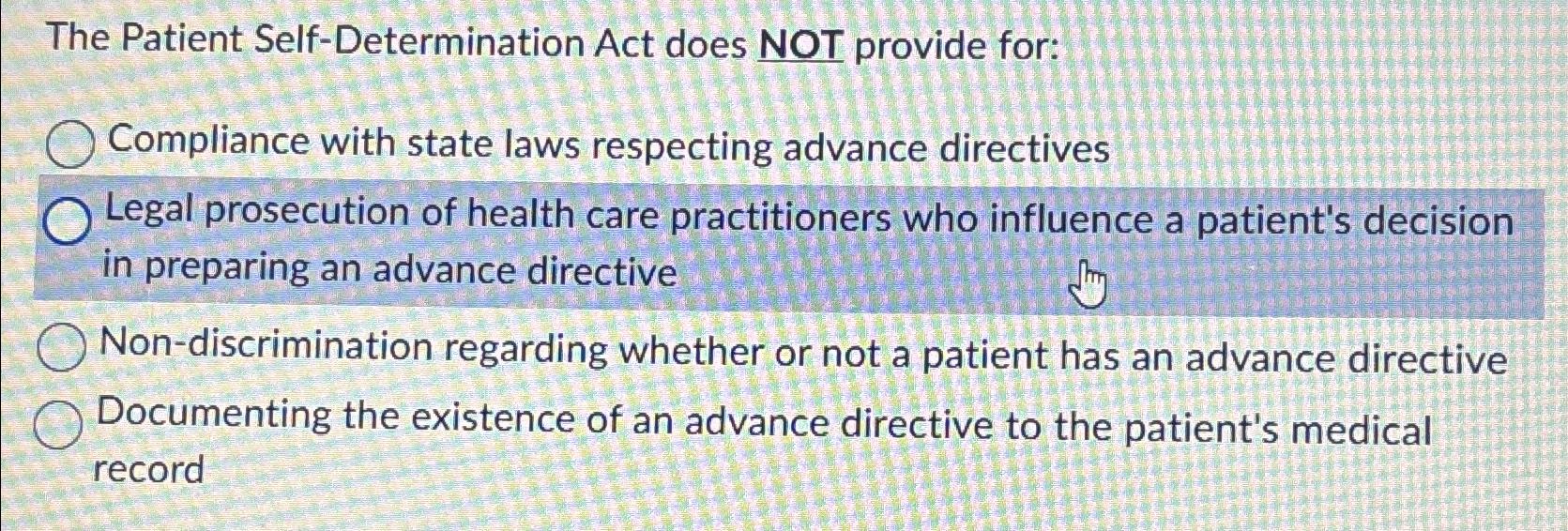 Solved The Patient Self-Determination Act does NOT provide | Chegg.com