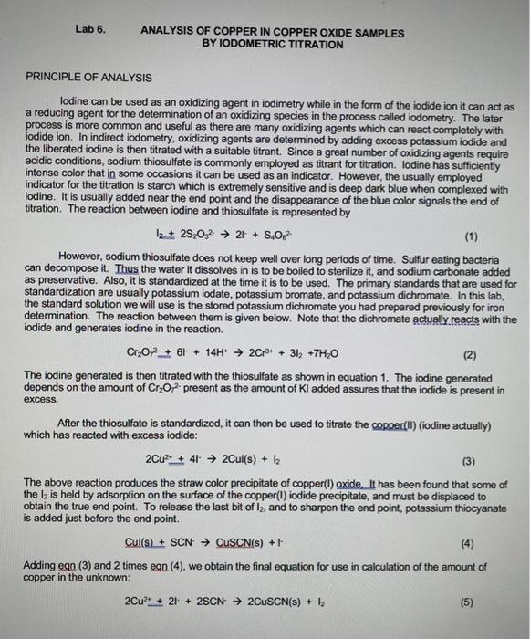 Solved Experiment: Analysis of Copper in Copper Oxide | Chegg.com