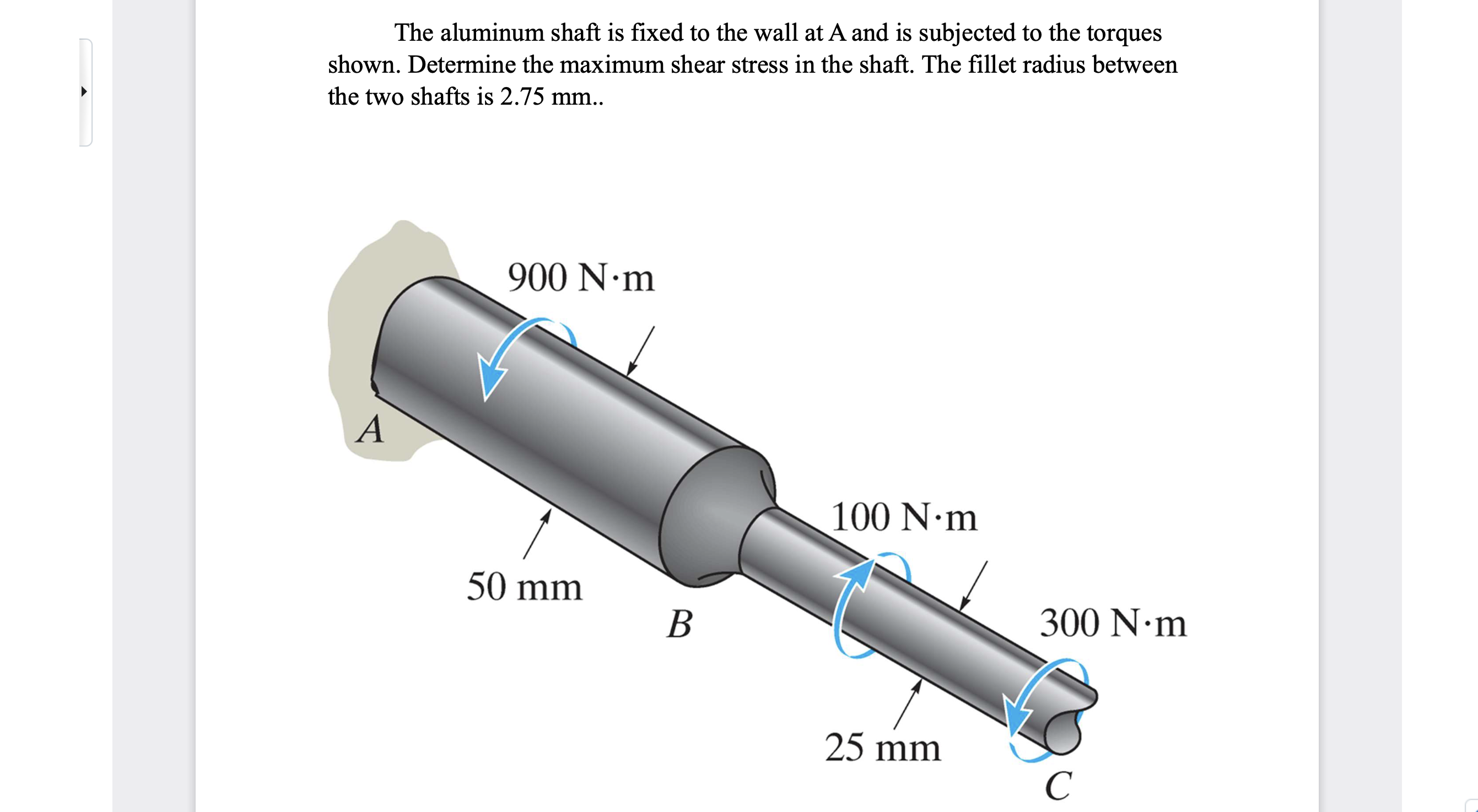Solved The aluminum shaft is fixed to the wall at A and is | Chegg.com