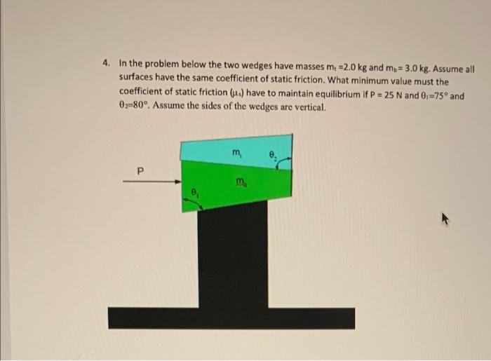 Solved 4. In the problem below the two wedges have masses m, | Chegg.com