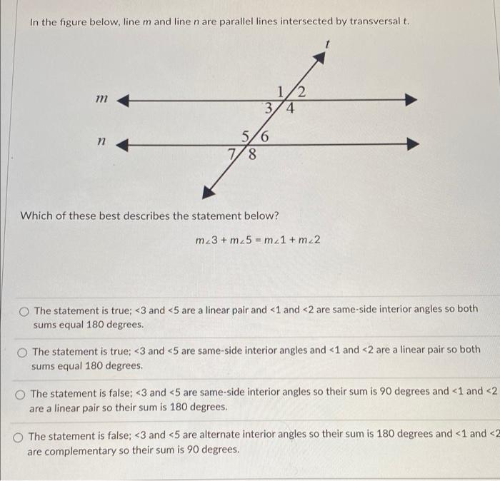 Solved In the figure below, line m and line n are parallel | Chegg.com