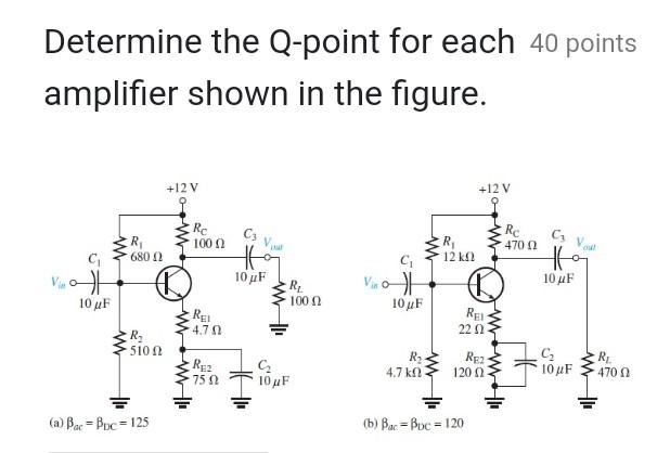 Solved Determine the Q-point for each 40 points amplifier | Chegg.com