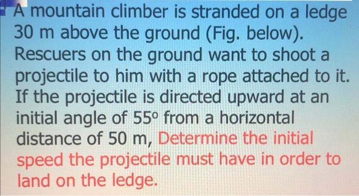 Solved A mountain climber is stranded on a ledge 30 m above | Chegg.com