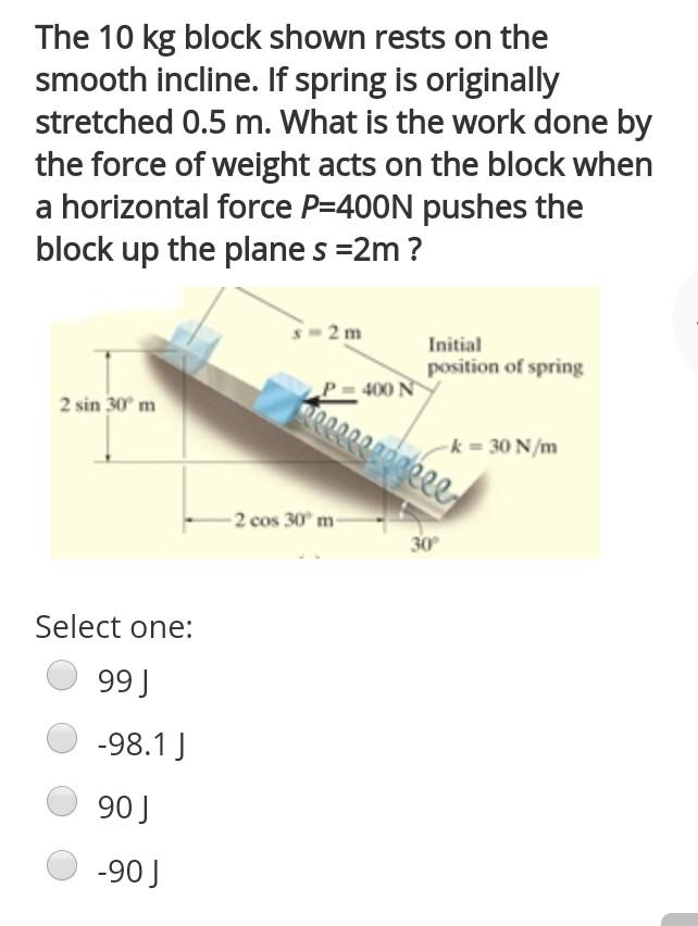 Solved The 10 kg block shown rests on the smooth incline. If | Chegg.com