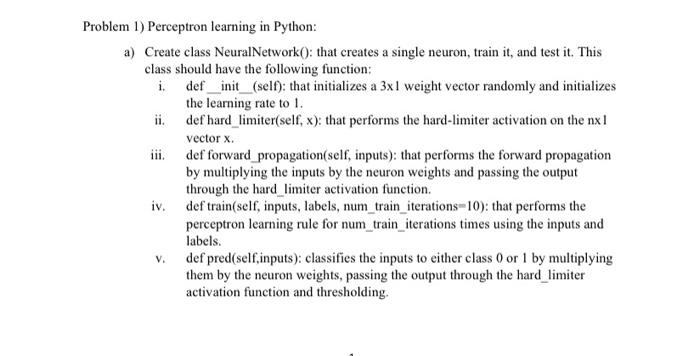 Solved Problem 1) Perceptron learning in Python: a) Create | Chegg.com
