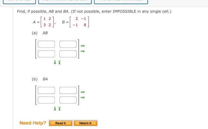 Solved Find, If Possible, AB And BA. (If Not Possible, Enter | Chegg.com