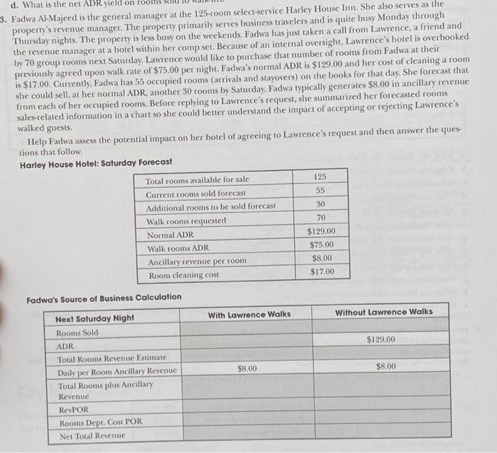 Solved d. What is the net ADR yield on rooms 3. Fadwa