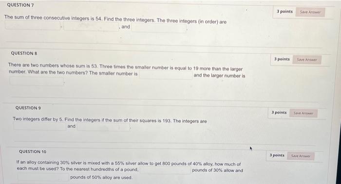 Solved QUESTION 7 3 points Save Answer The sum of three | Chegg.com