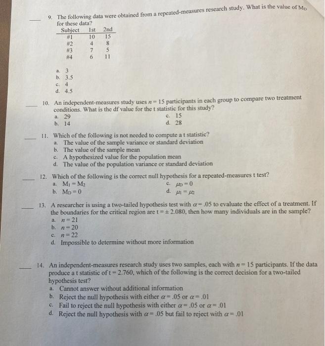 Solved 9. The following data were obtained from a | Chegg.com