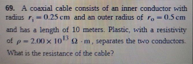 Solved 69. A coaxial cable consists of an inner conductor | Chegg.com