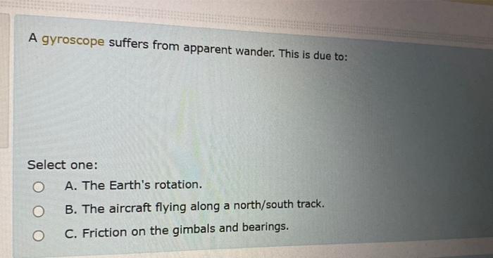 Solved A gyroscope suffers from apparent wander. This is due | Chegg.com