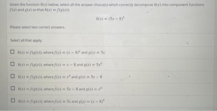 Solved Given The Function H X Below Select All The Answer