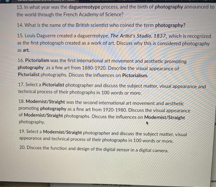 Solved 1. The word Photography translates from the Greek as | Chegg.com