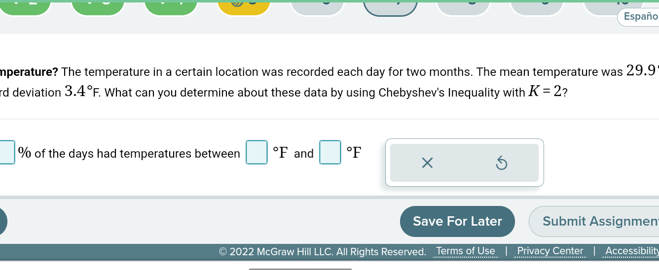 Solved Españo nperature? The temperature in a certain | Chegg.com