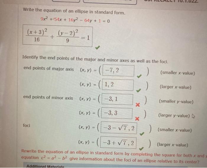 Solved Write the equation of an ellipse in standard form. | Chegg.com