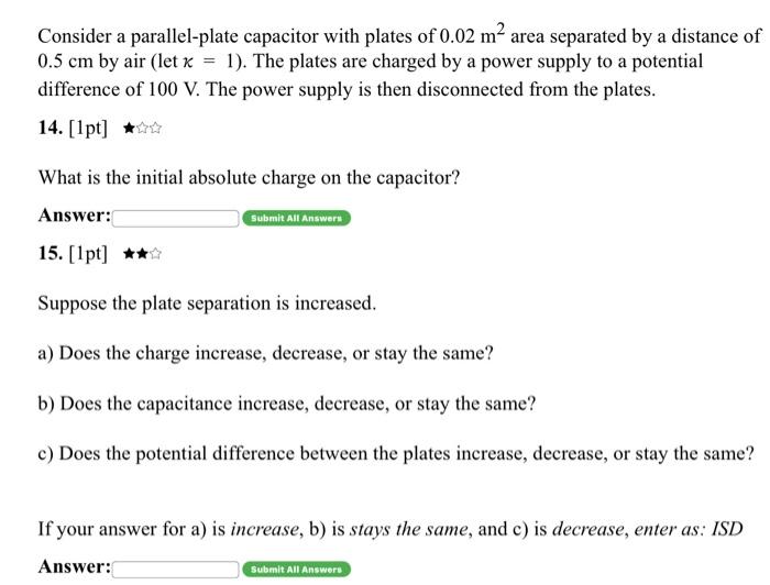 Solved Consider A Parallel-plate Capacitor With Plates Of | Chegg.com