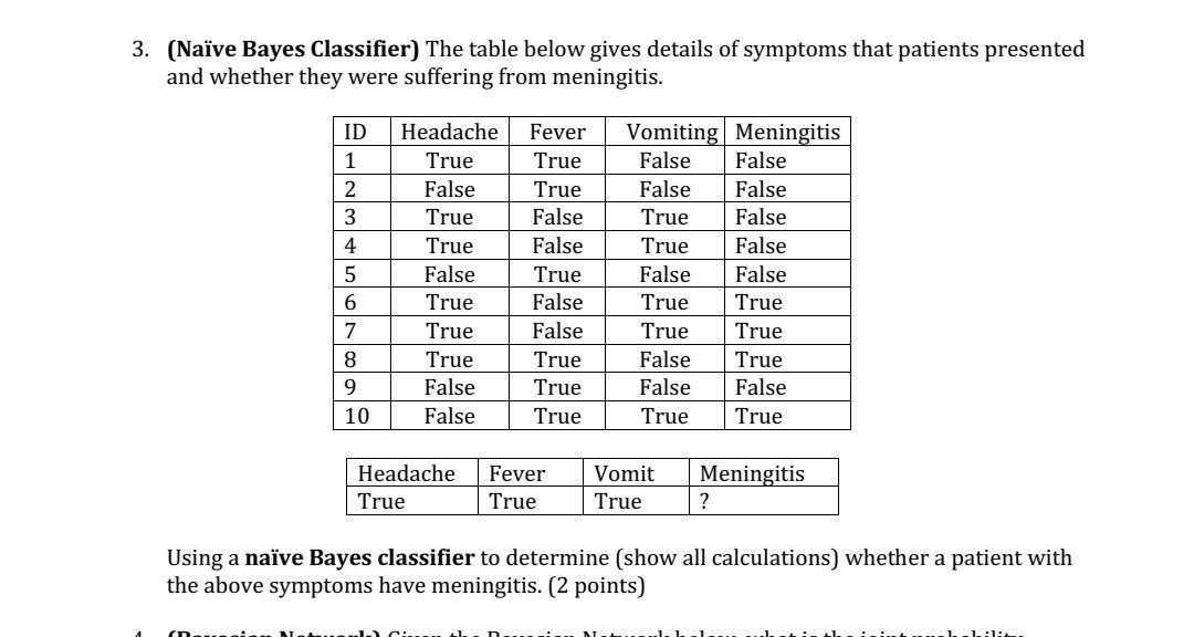 Solved (Naïve Bayes Classifier) The table below gives | Chegg.com