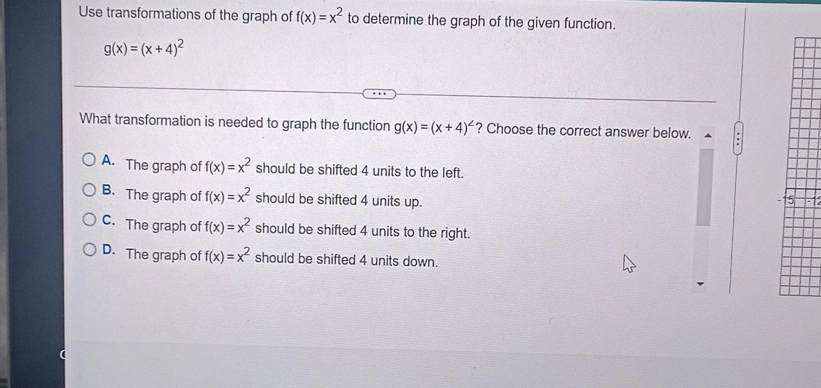 Solved Use transformations of the graph of f(x)=x2 to | Chegg.com