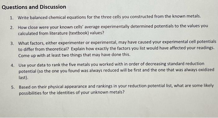 Solved need help answering Questions and Discussions 1-5 | Chegg.com