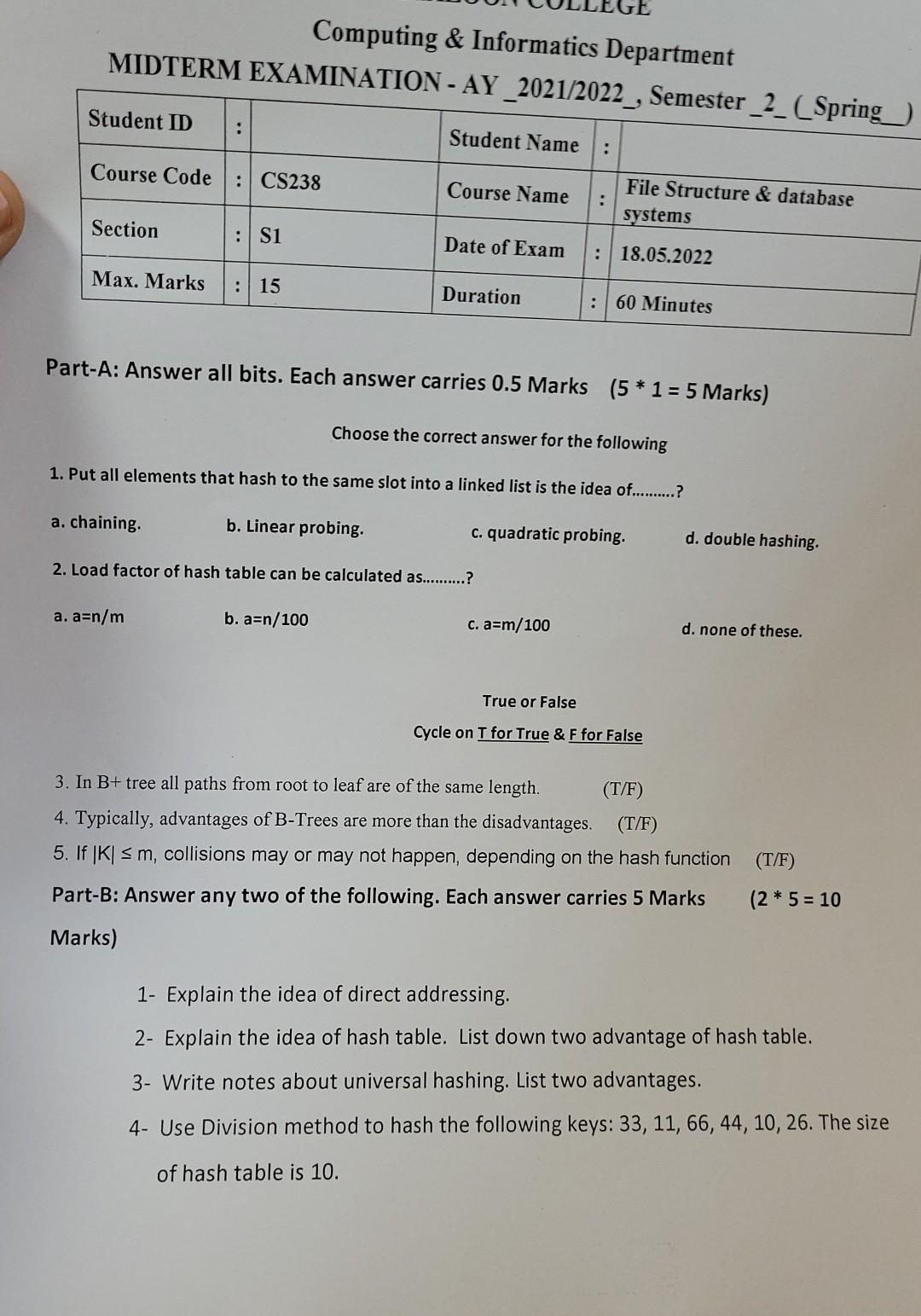 Solved Computing & Informatics Department MIDTERM | Chegg.com