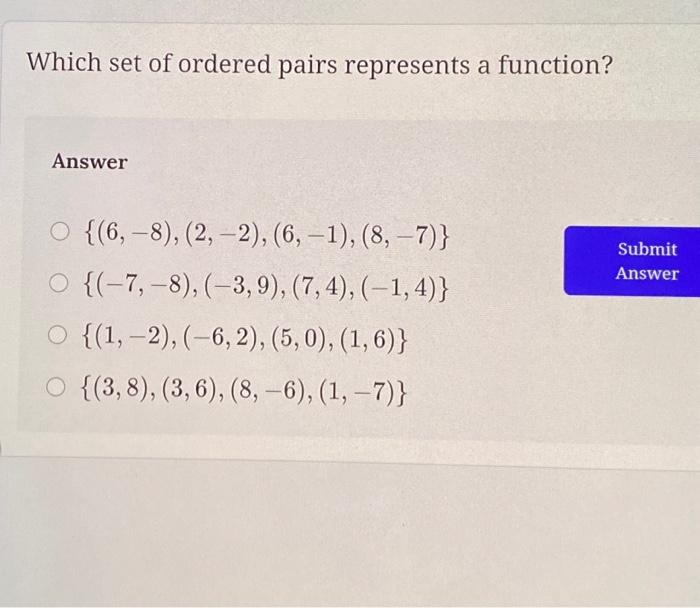 Solved Which Set Of Ordered Pairs Represents A Function Chegg Com   Image