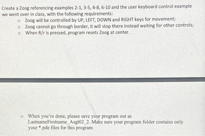 Create a Zoog referencing examples 2-1, 3-5, 4-8, | Chegg.com