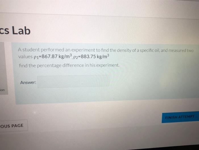 Solved cs Lab A student performed an experiment to find the | Chegg.com