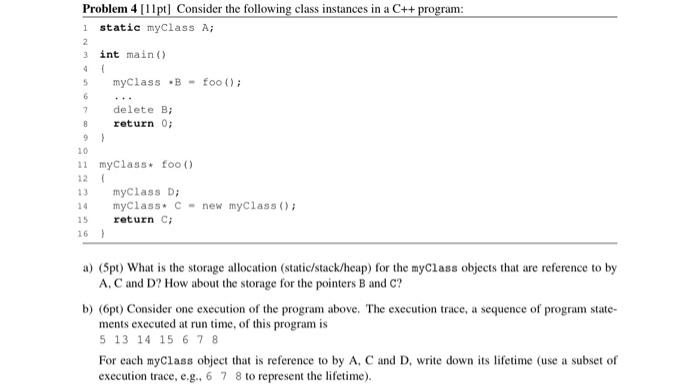 Solved 2 ++. Problem 4 [11pt] Consider the following class | Chegg.com