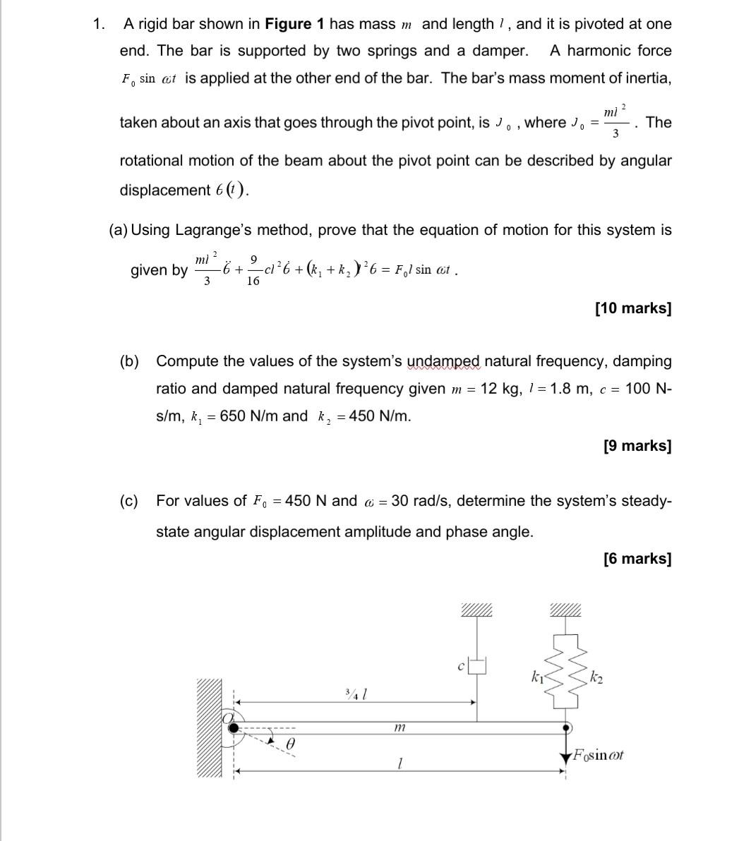 Solved 1. A Rigid Bar Shown In Figure 1 Has Mass M And | Chegg.com