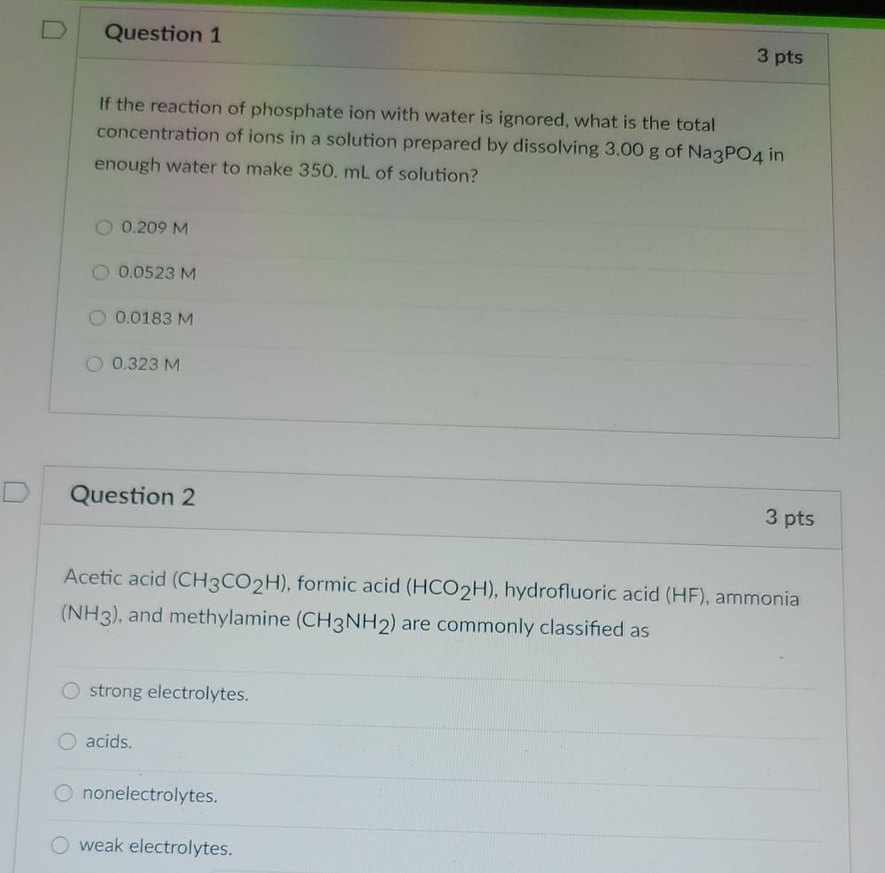 Solved Question 1 3 pts If the reaction of phosphate ion | Chegg.com