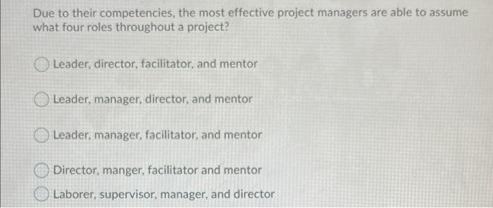 Solved Due to their competencies, the most effective project | Chegg.com