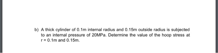 Solved b) A thick cylinder of 0.1m internal radius and 0.15m | Chegg.com